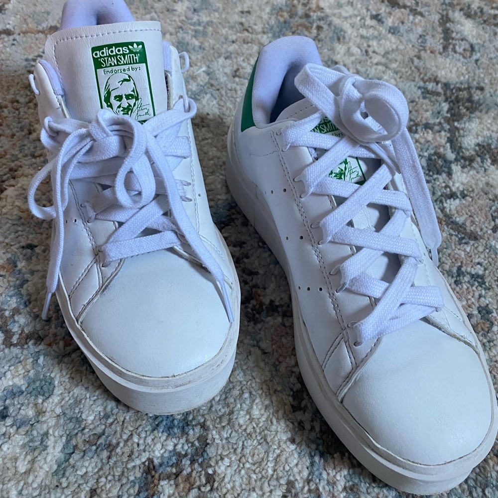 Adidas Platform Stan Smith White Sneakers with Green Details